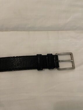 Yves Saint Laurent Black Textured Leather Belt with Silver 925 Buckle Rare VTG